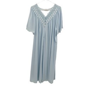 Vintage ShadowLine Baby Blue ‎ Crochet Lace V Neck Flutter Sleeve Buttons 1x